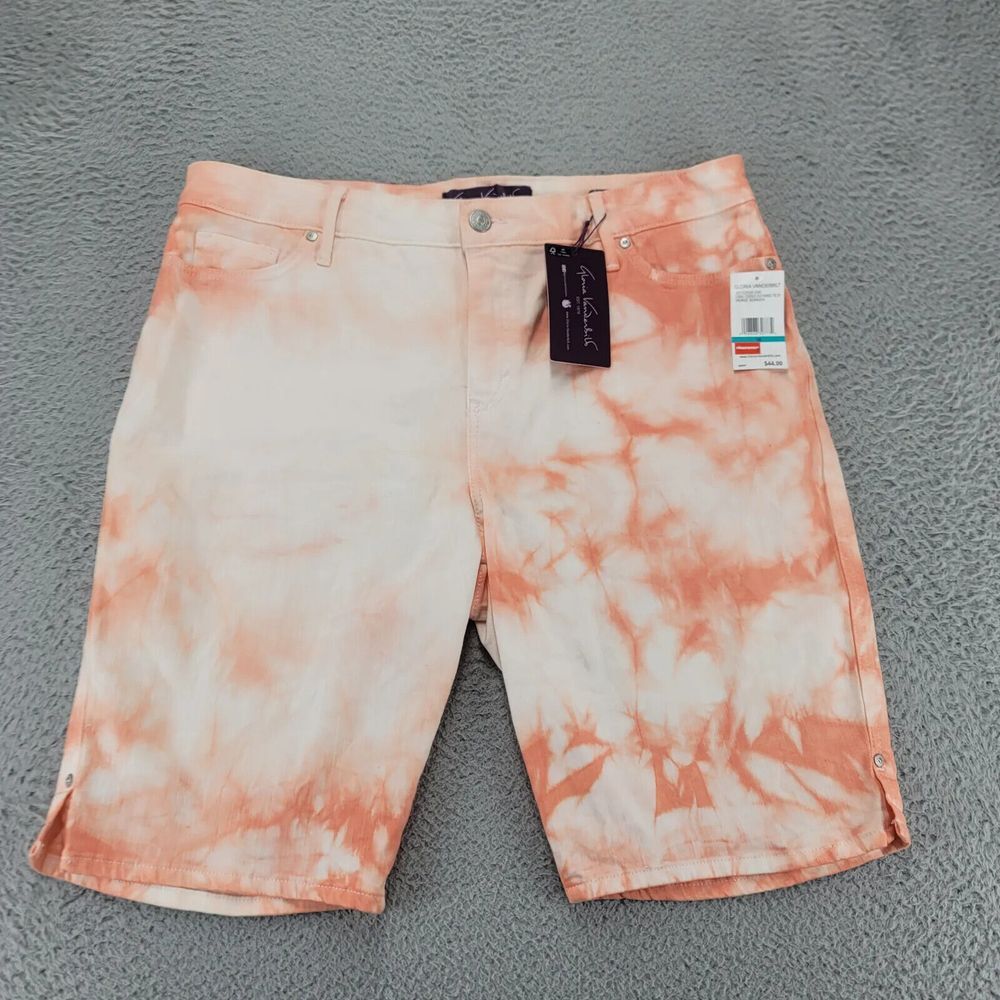 Gloria Vanderbilt Shorts Womens 16 Orange Coral Essence Feathered TieDye Bermuda